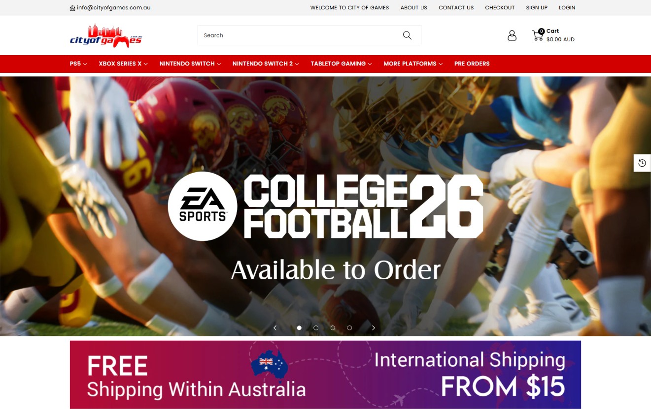 The new City of Games homepage on Shopify