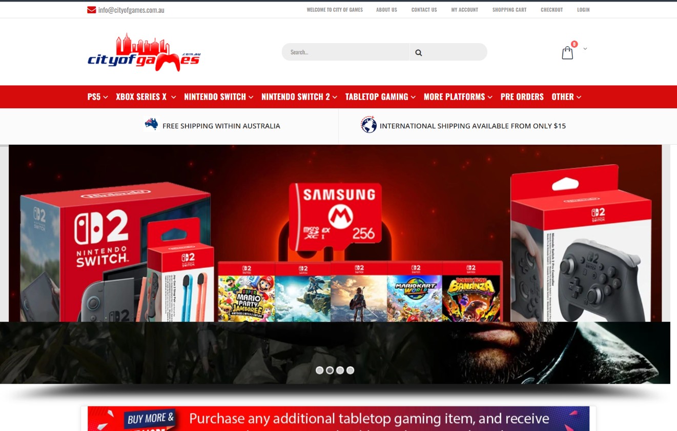 The old City of Games homepage on OpenCart