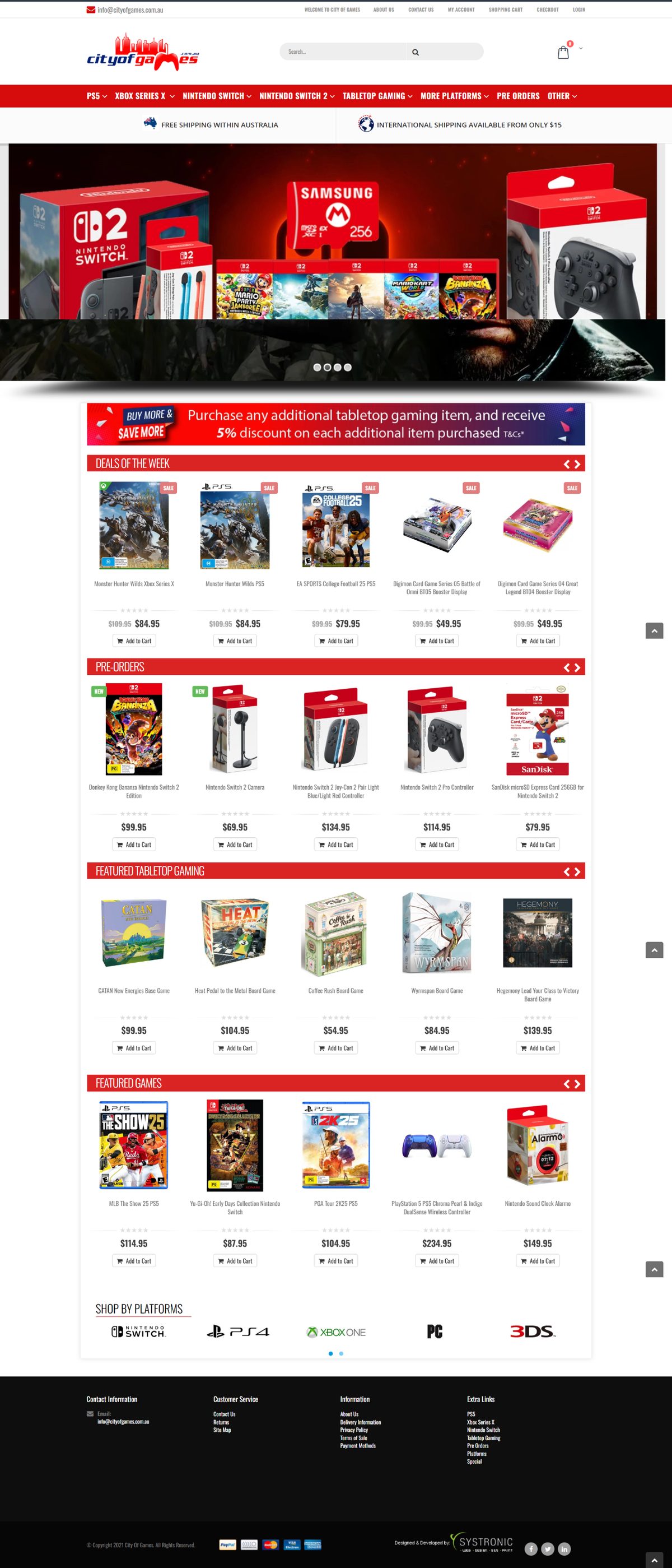 The full City of Games homepage on OpenCart