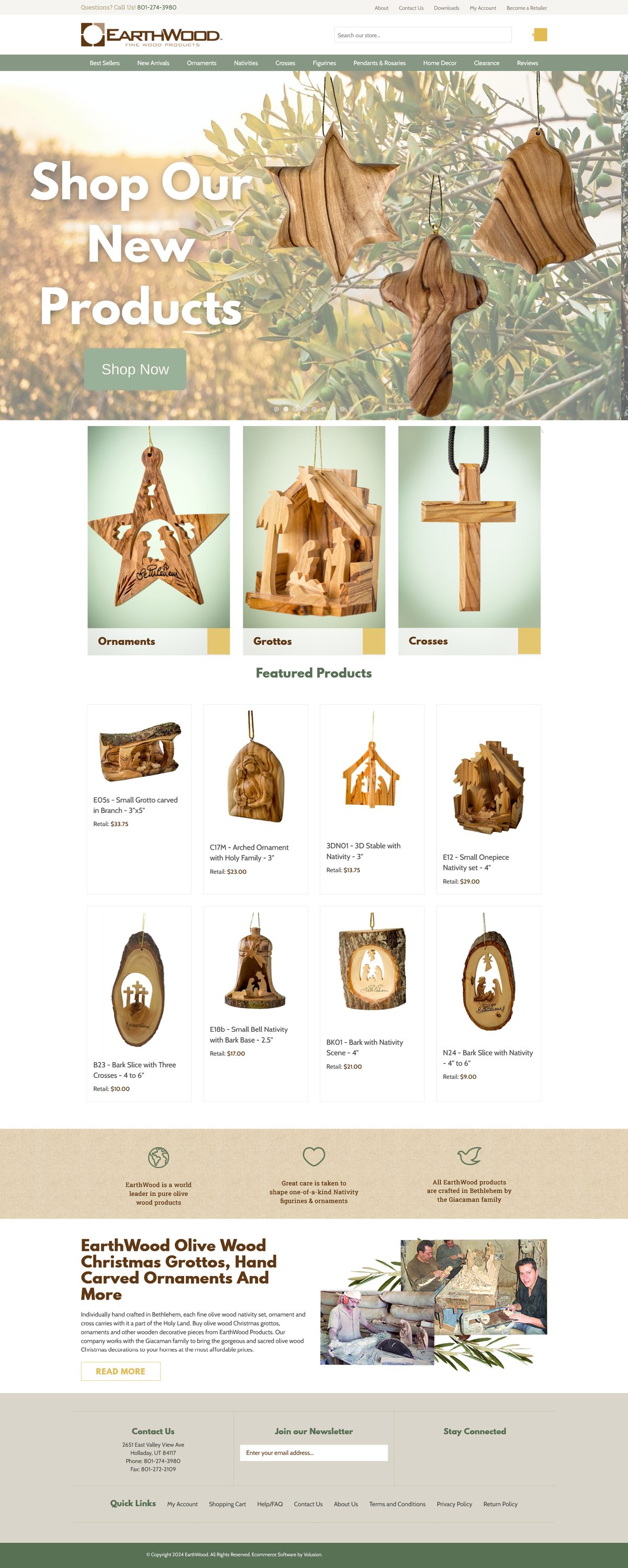 The full Earthwood homepage on Volusion, before the migration